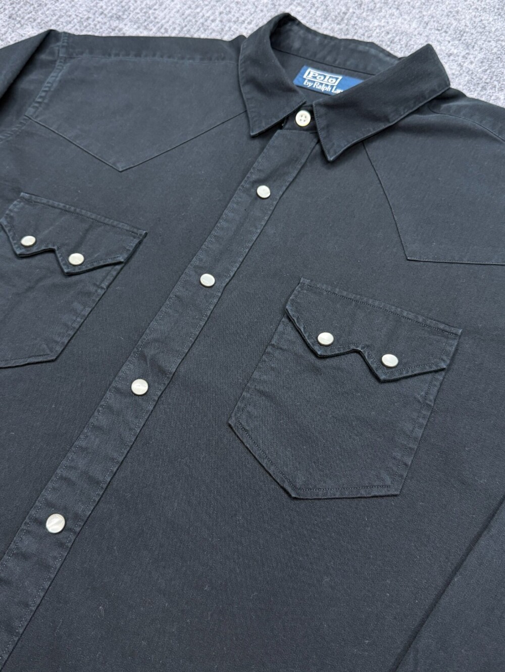 Vintage Polo Ralph Lauren Sawtooth Western Shirt Mens XL Black Pearl Snap Cowboy